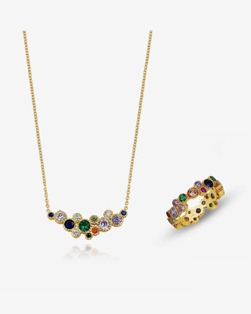 Rainbow Necklace & Eternity Ring Set - Sterling Silver