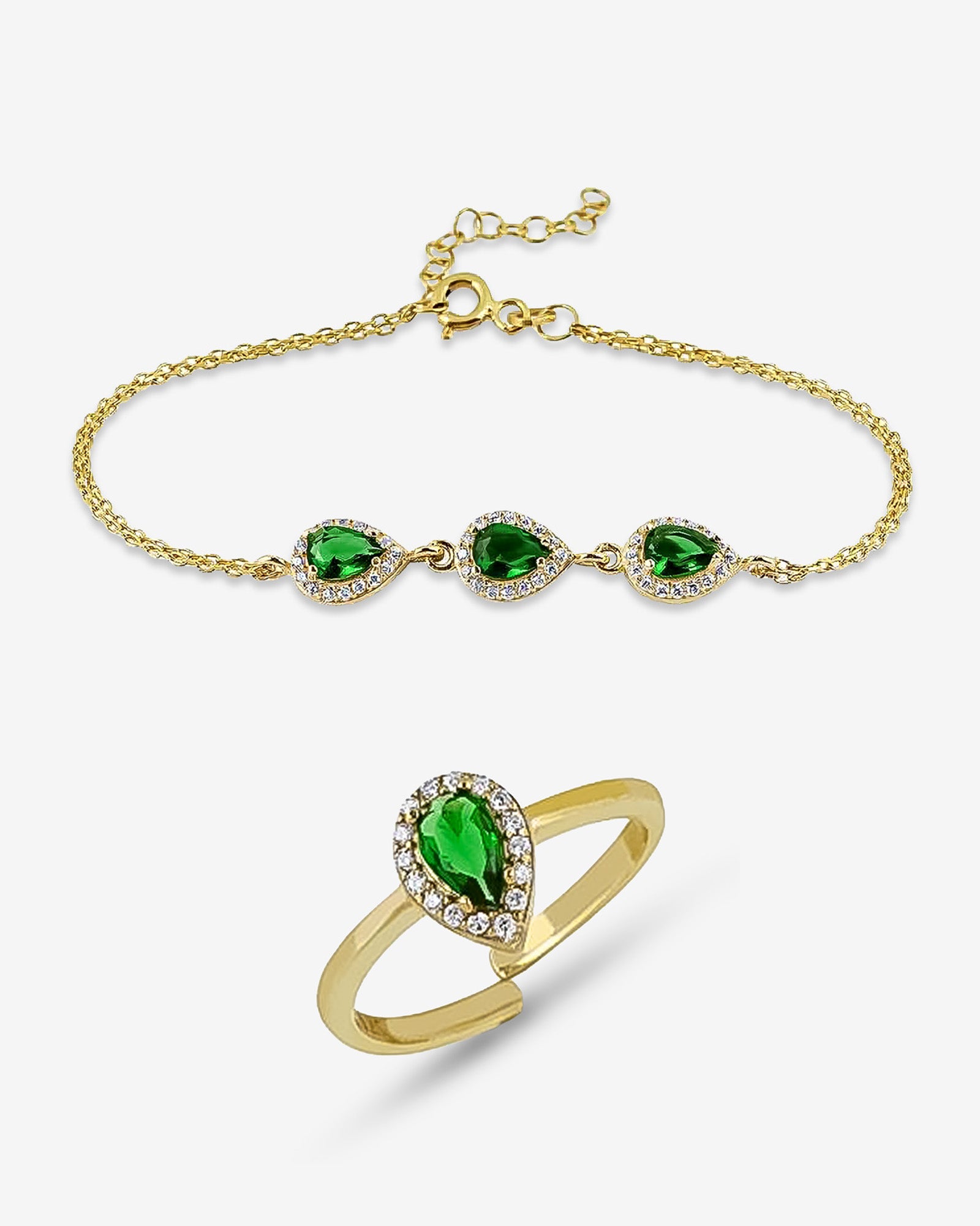 Teardrop CZ Ring & Bracelet Set - Sterling Silver