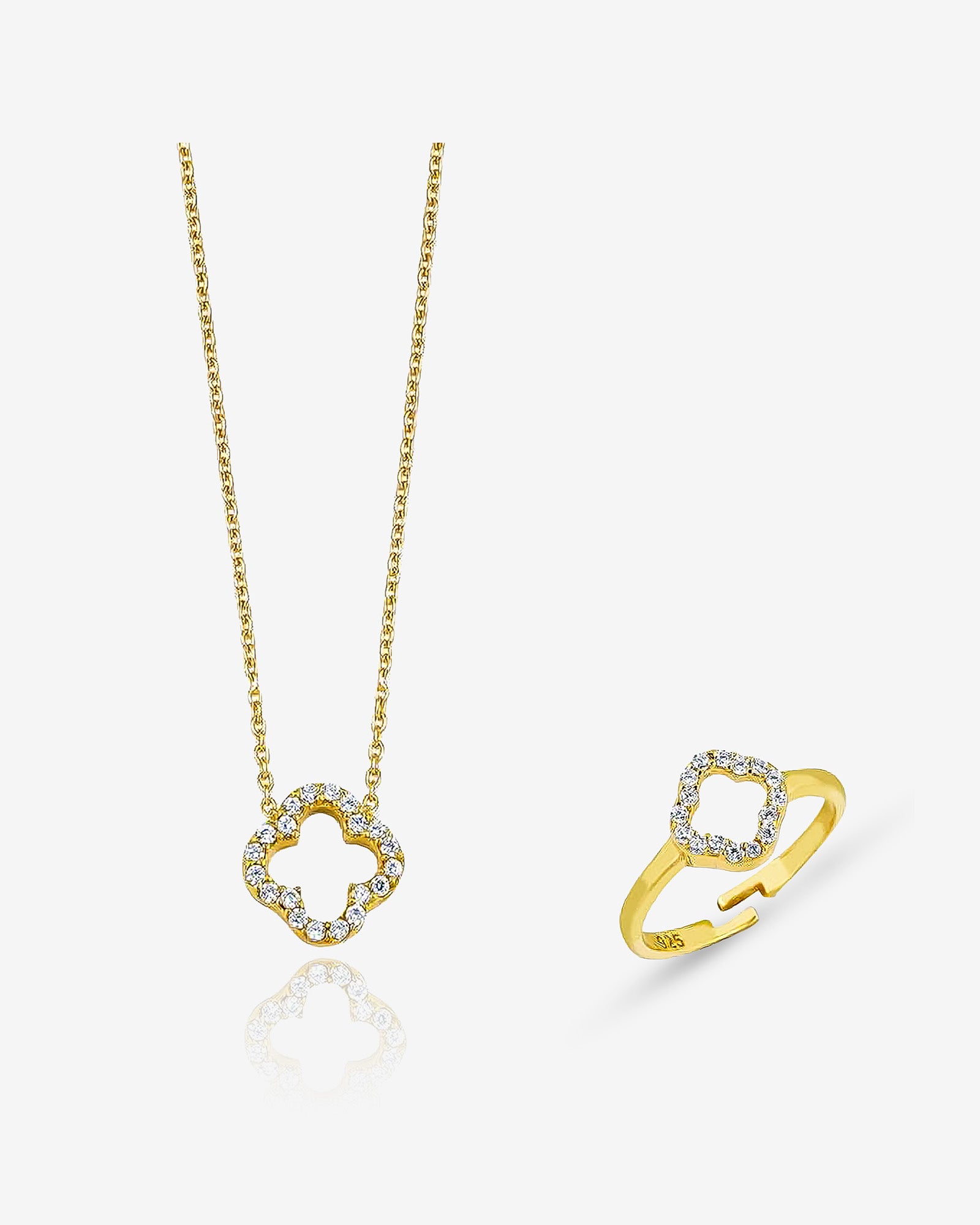 Elegant Four Leaf Clover Jewelry Set - Sterling Silver