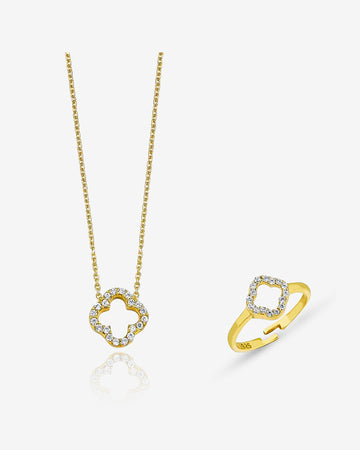 Elegant Four Leaf Clover Jewelry Set - Sterling Silver