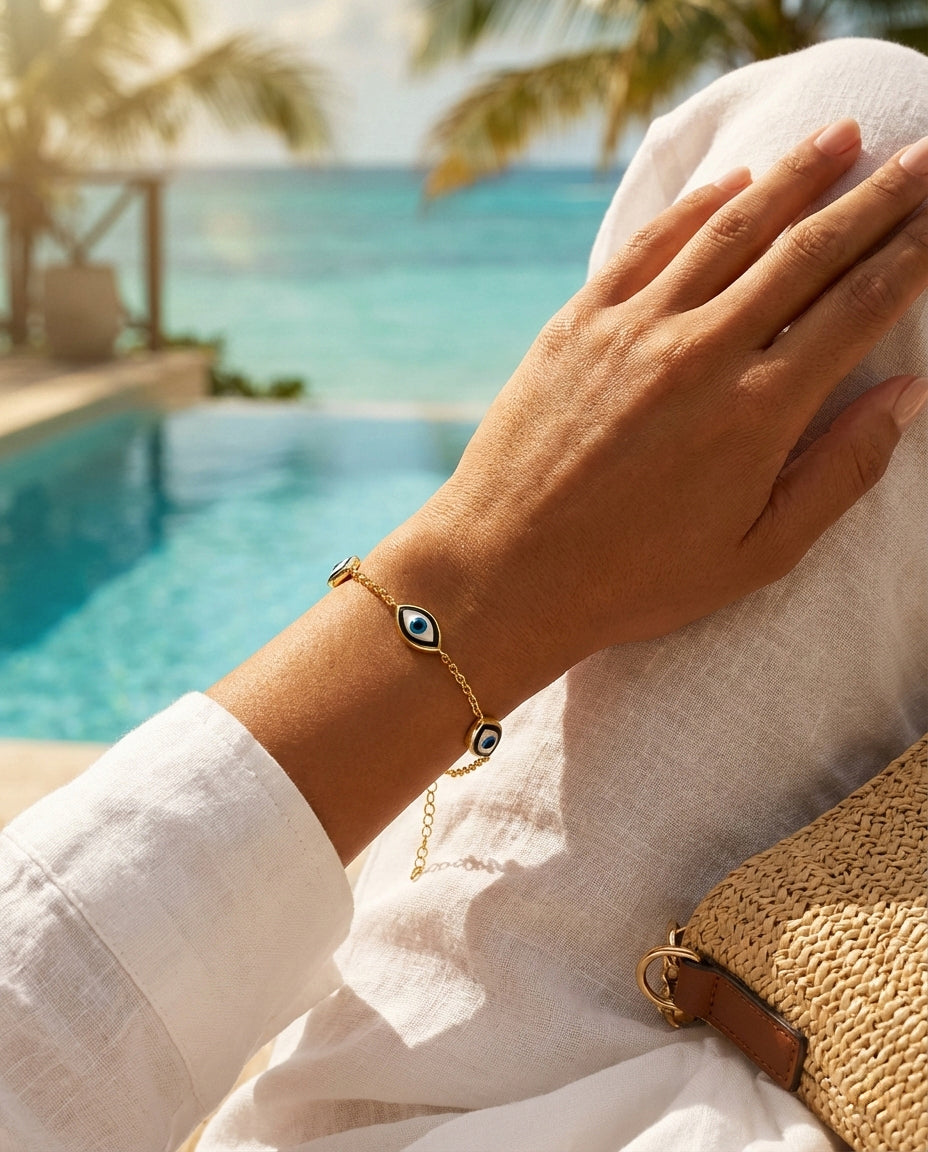 Marquise Three Evil Eye Bracelet - Sterling Silver