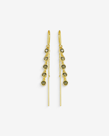 Olive Gemstone Long Dangle Earrings - Sterling Silver