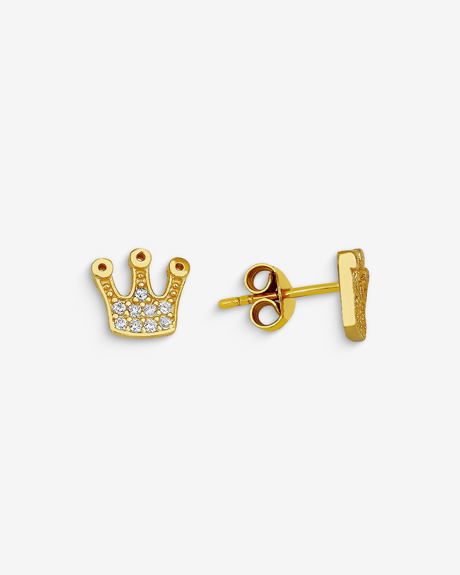 Elegant CZ Crown Stud Earrings - Sterling Silver