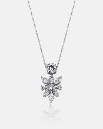 Crystal Floral CZ Charm Necklace - Sterling Silver