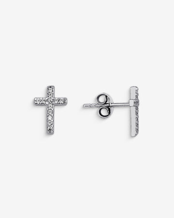 Cross Stud CZ Earrings - Sterling Silver