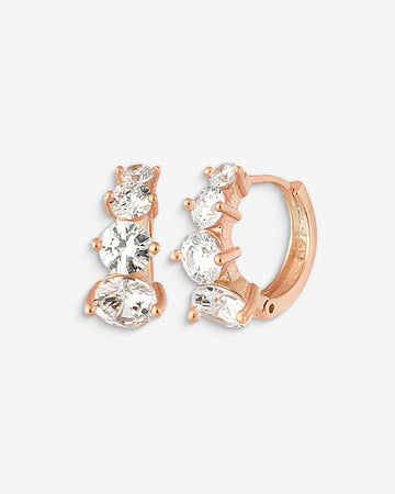 Rose Gold CZ Huggie Hoop Earrings - Sterling Silver