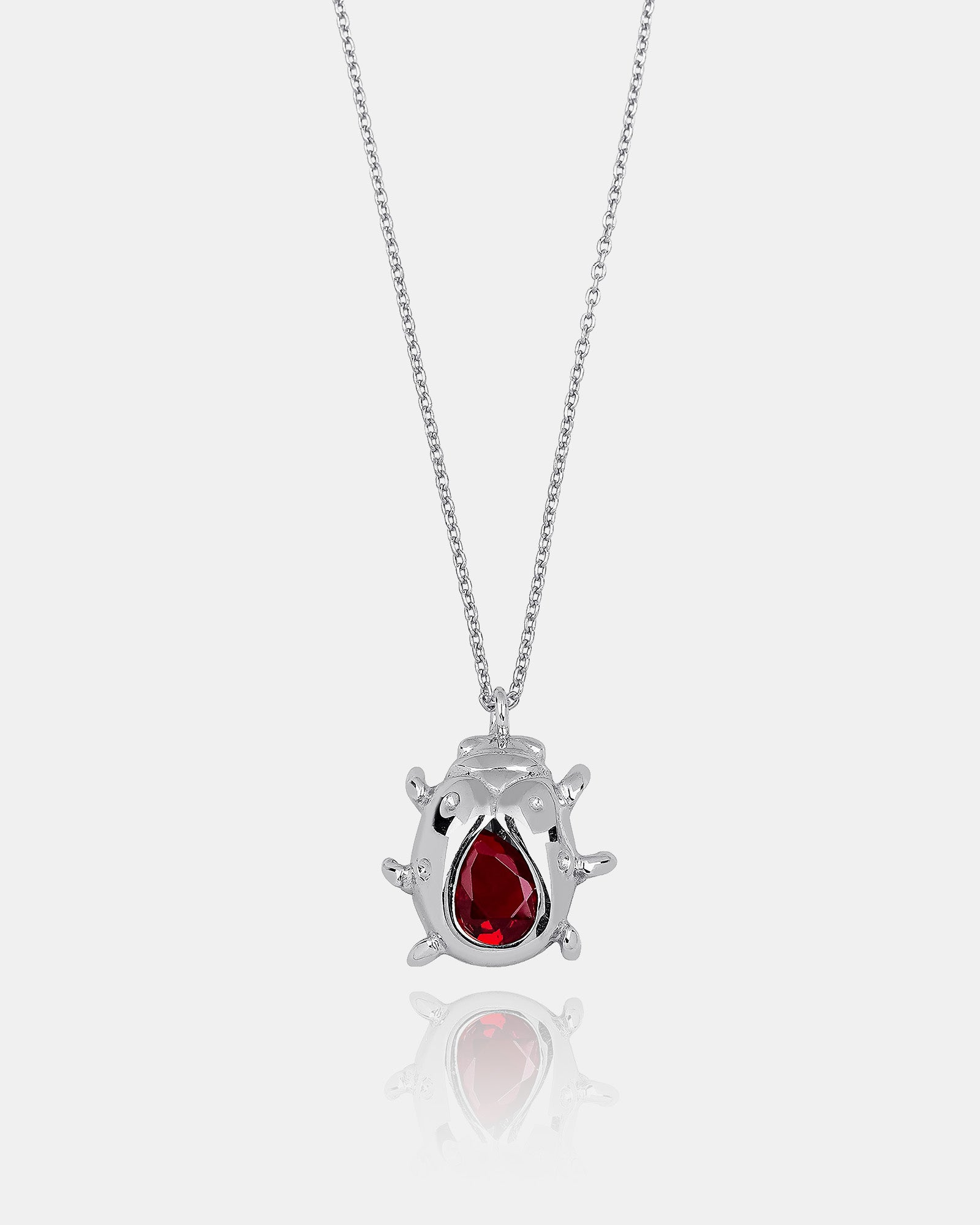 Red Garnet Ladybug Necklace - Sterling Silver