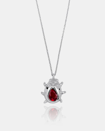Red Garnet Ladybug Necklace - Sterling Silver