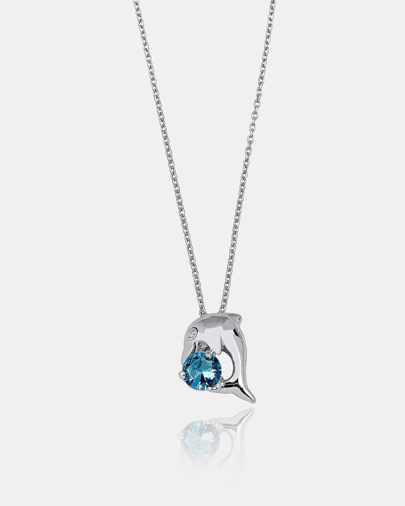 Blue Topaz Dolphin Necklace - Sterling Silver