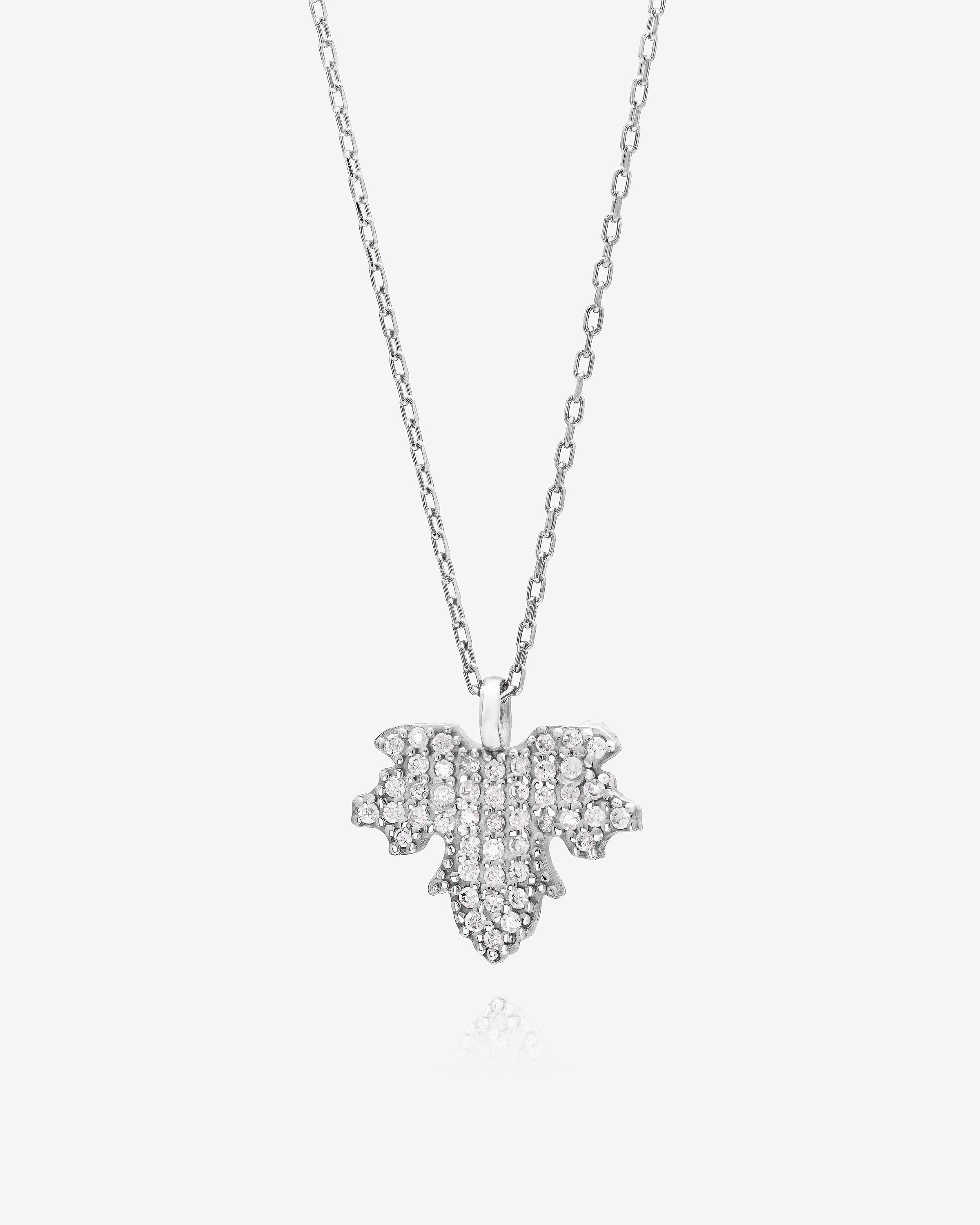 Maple Leaf CZ Pendant Necklace - Sterling Silver