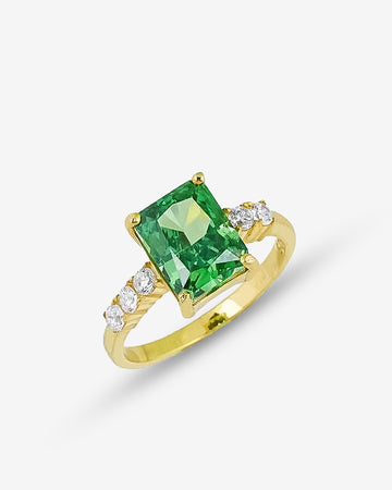 Princess Cut Emerald Ring - Sterling Silver