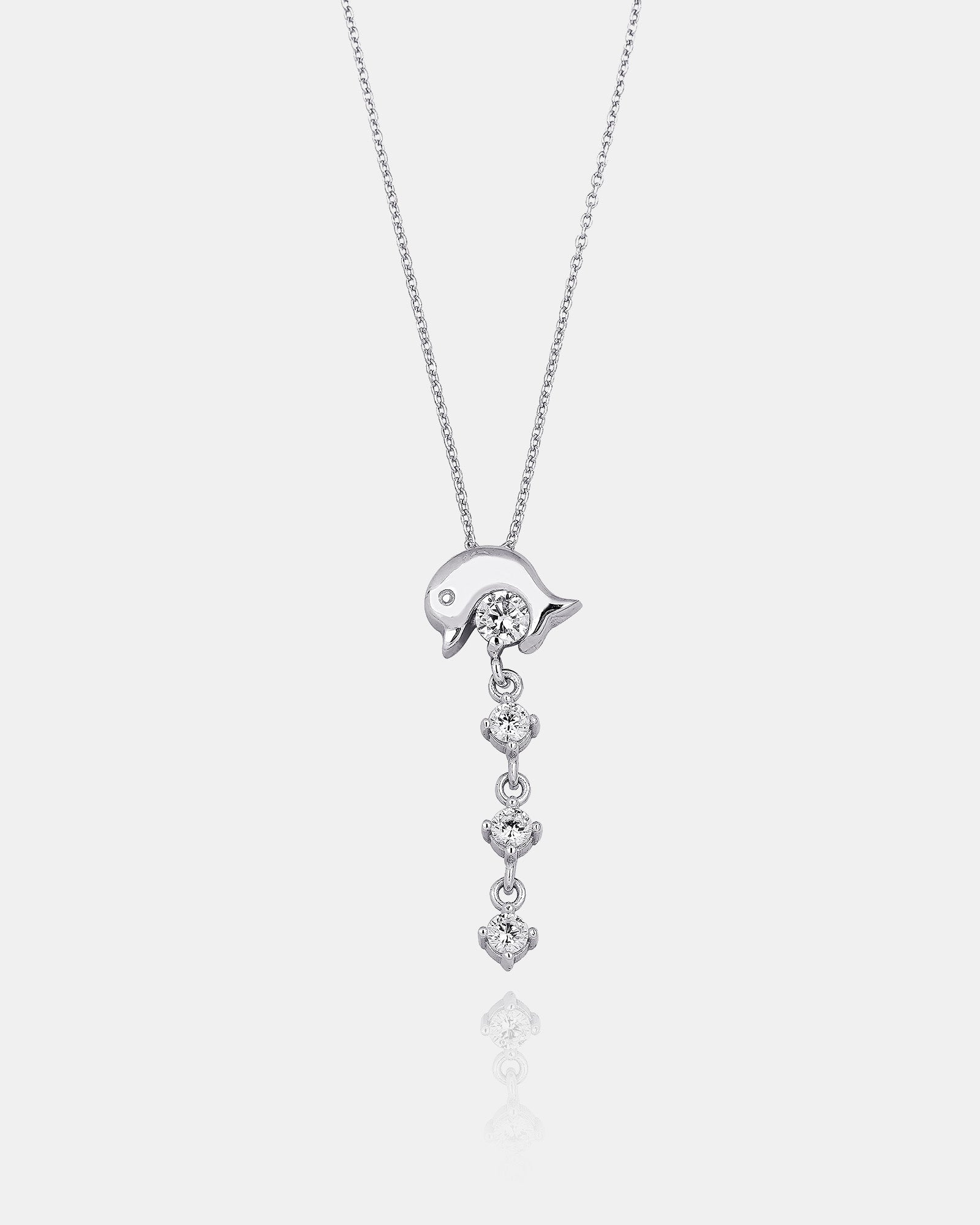Dangling Cz Dolphin Necklace - Sterling Silver