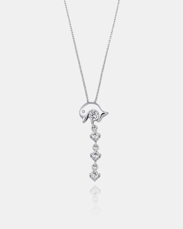 Dangling Cz Dolphin Necklace - Sterling Silver