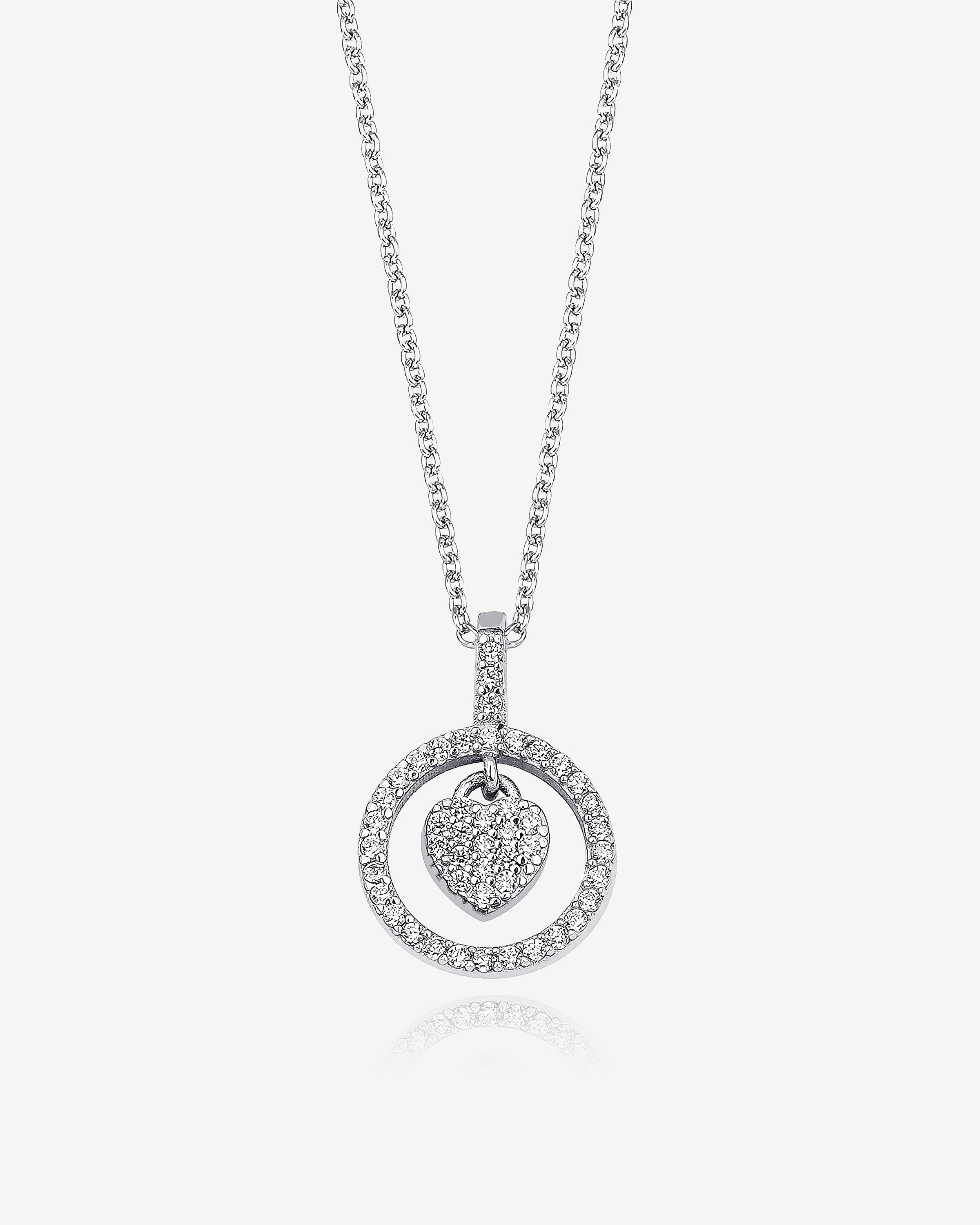 Zirconia Heart Circle Necklace - Sterling Silver