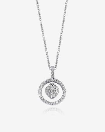 Zirconia Heart Circle Necklace - Sterling Silver