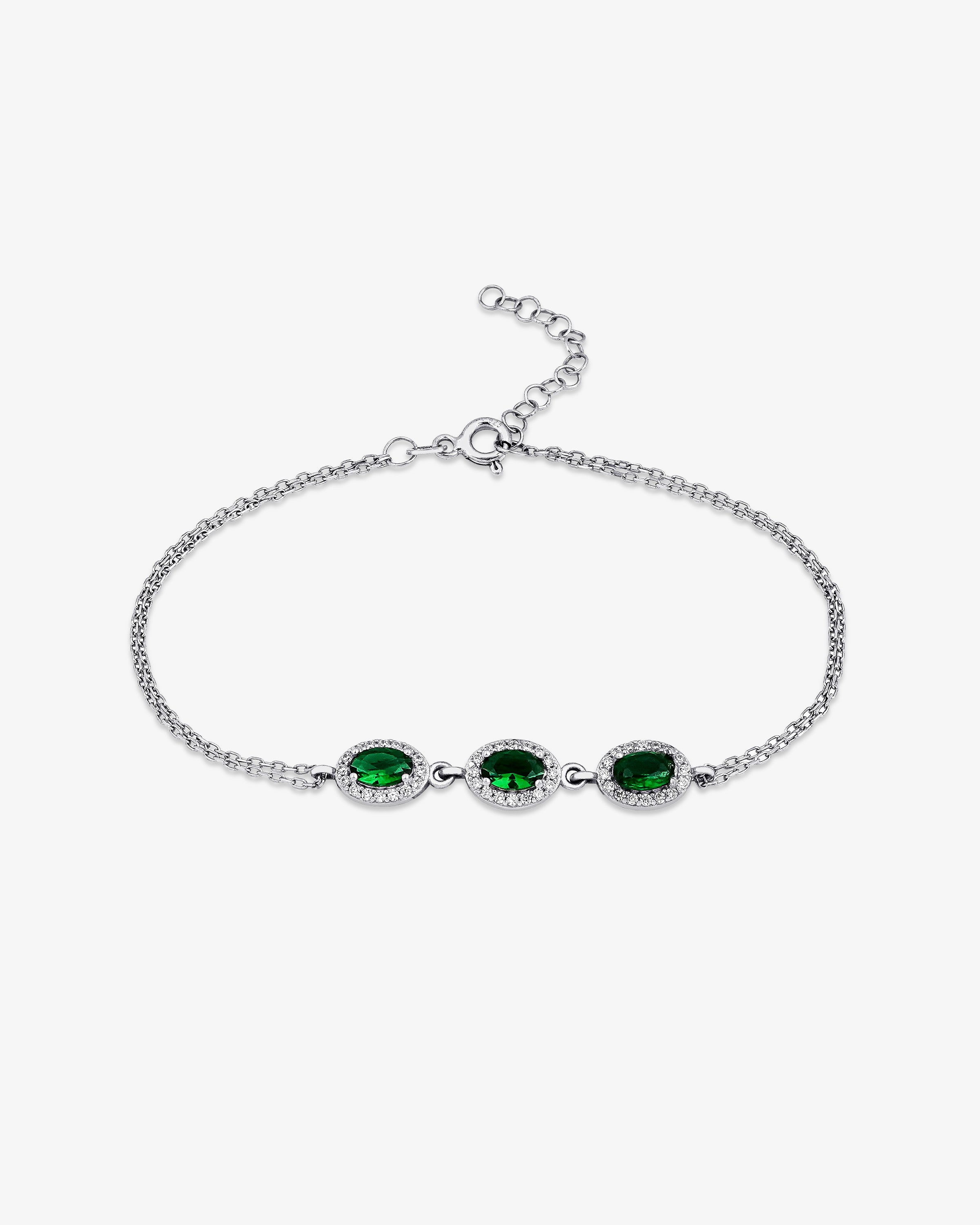 Dainty Emerald Bracelet With Zirconia Frame - Sterling Silver