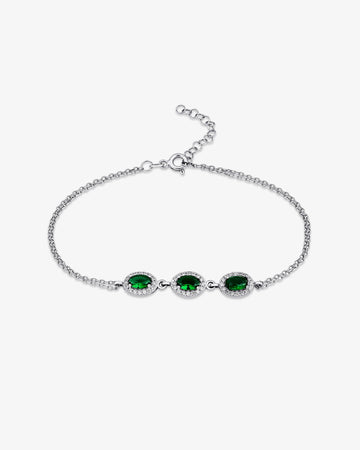 Dainty Emerald Bracelet With Zirconia Frame - Sterling Silver