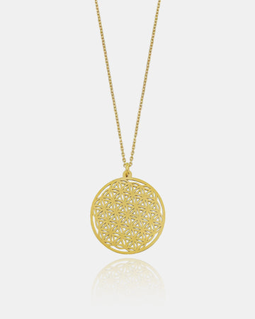 Gold Flower Of Life Medallion Necklace - Sterling Silver