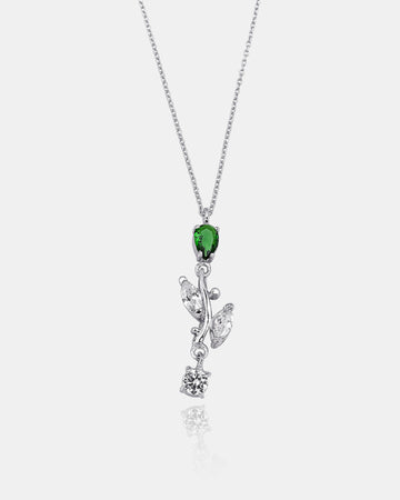 Emerald Floral Dangle Necklace - Sterling Silver