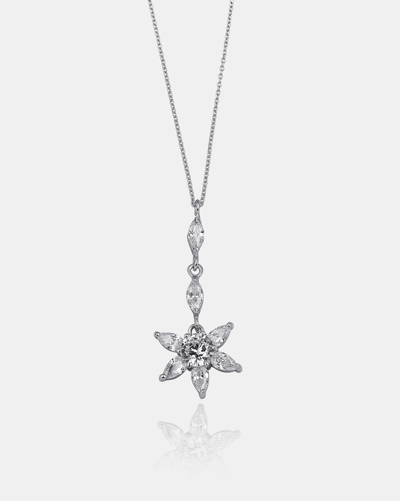 Charming Cz Flower Necklace - Sterling Silver