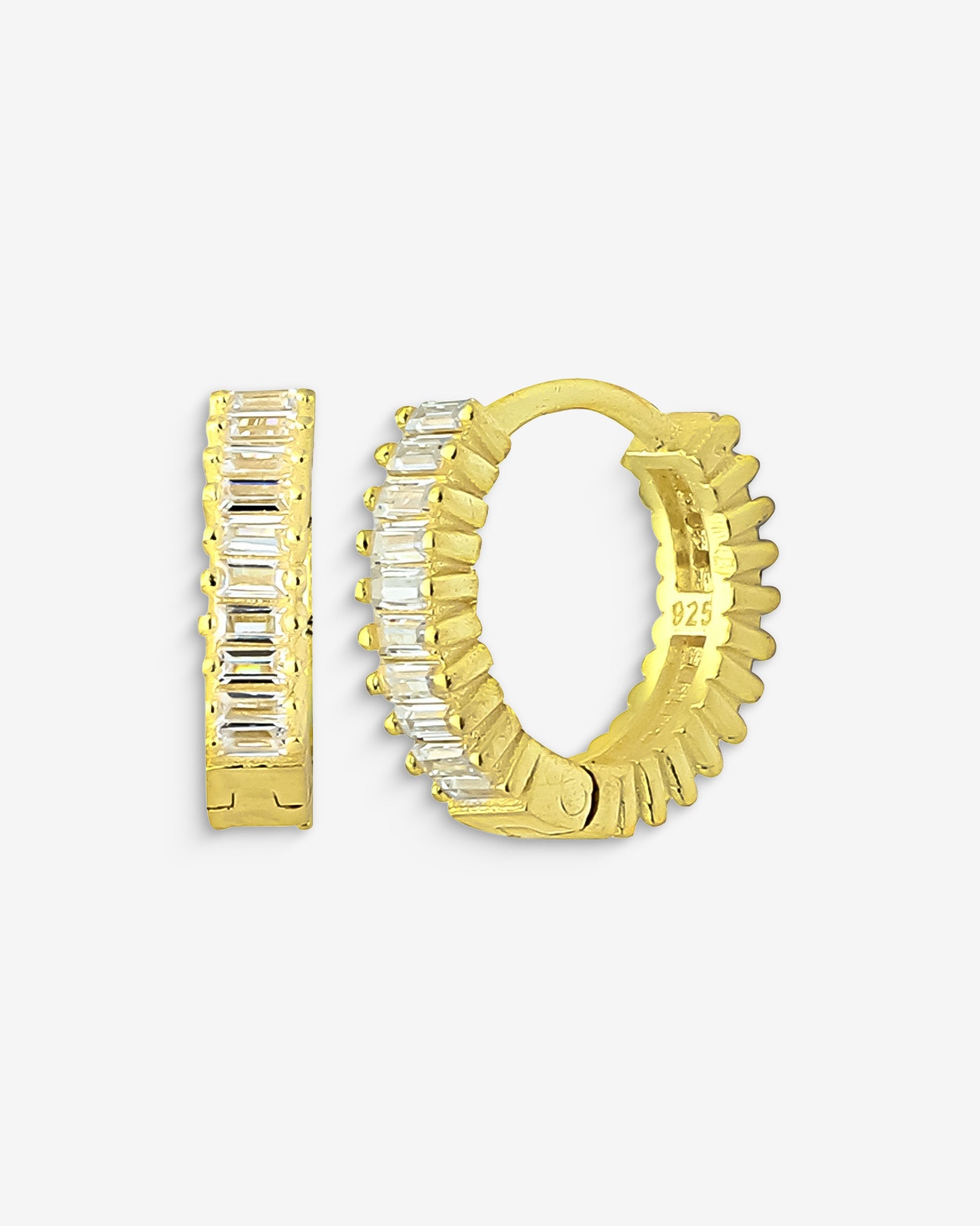 Tiny Baguette Hoop Earrings - Sterling Silver