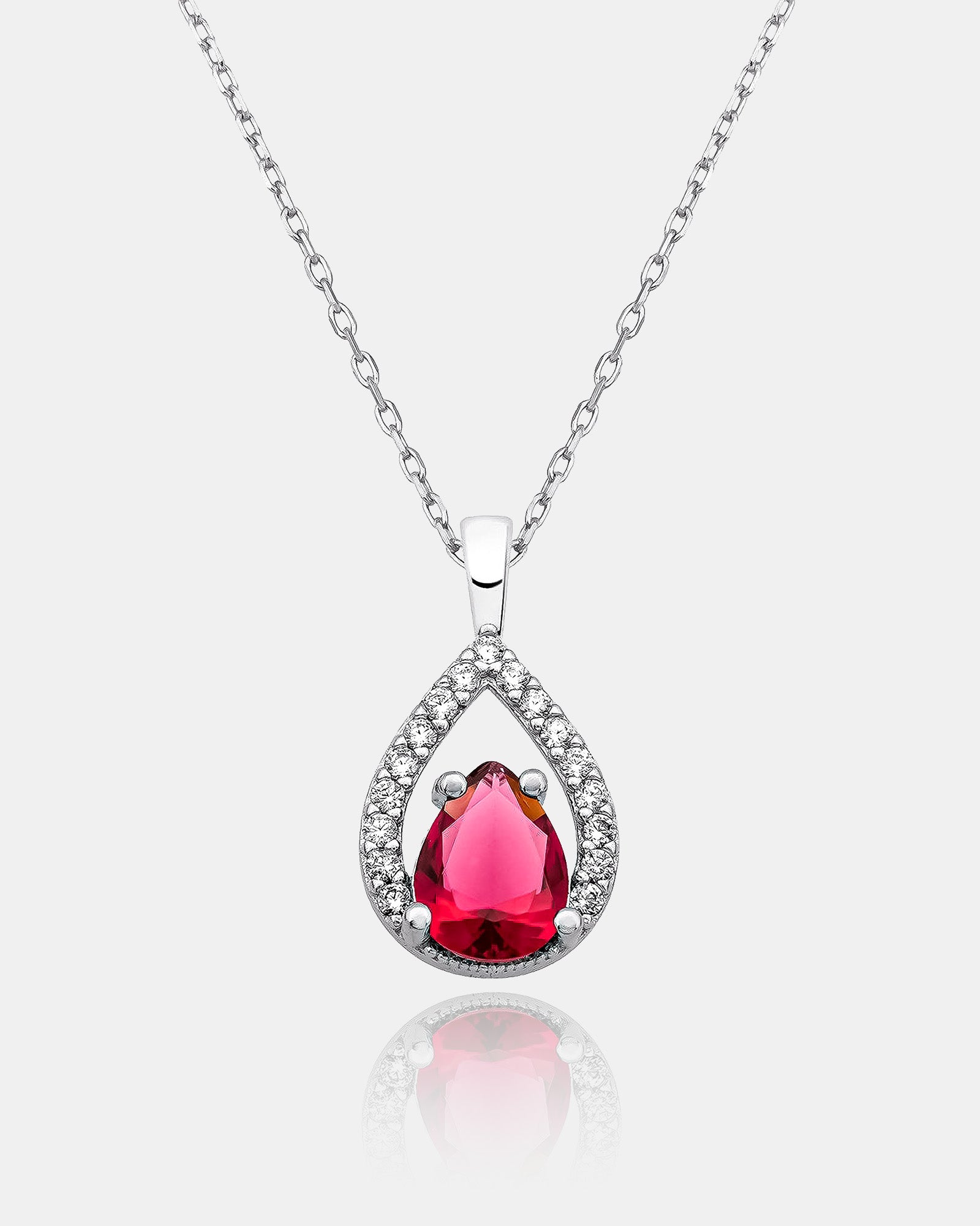 Zirconia Frame Birthstone Necklace - Sterling Silver