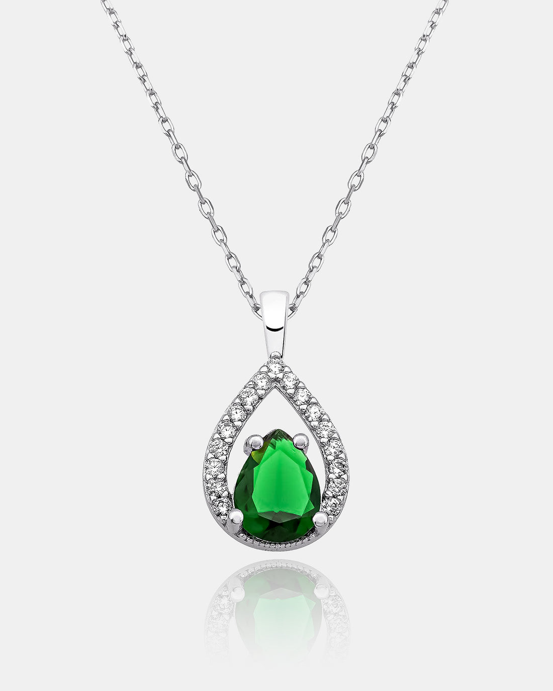 Zirconia Frame Birthstone Necklace - Sterling Silver
