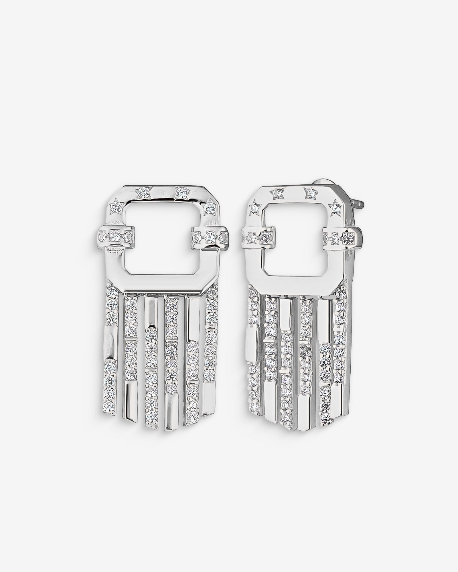 Fringe Drop Stud CZ Earrings - Sterling Silver