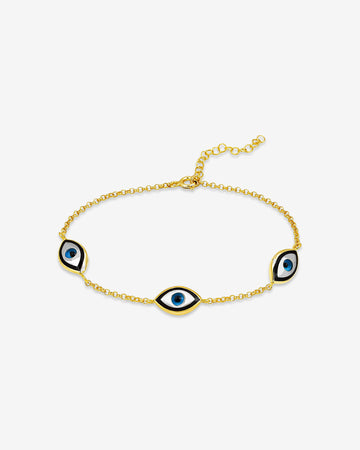 Marquise Three Evil Eye Bracelet - Sterling Silver