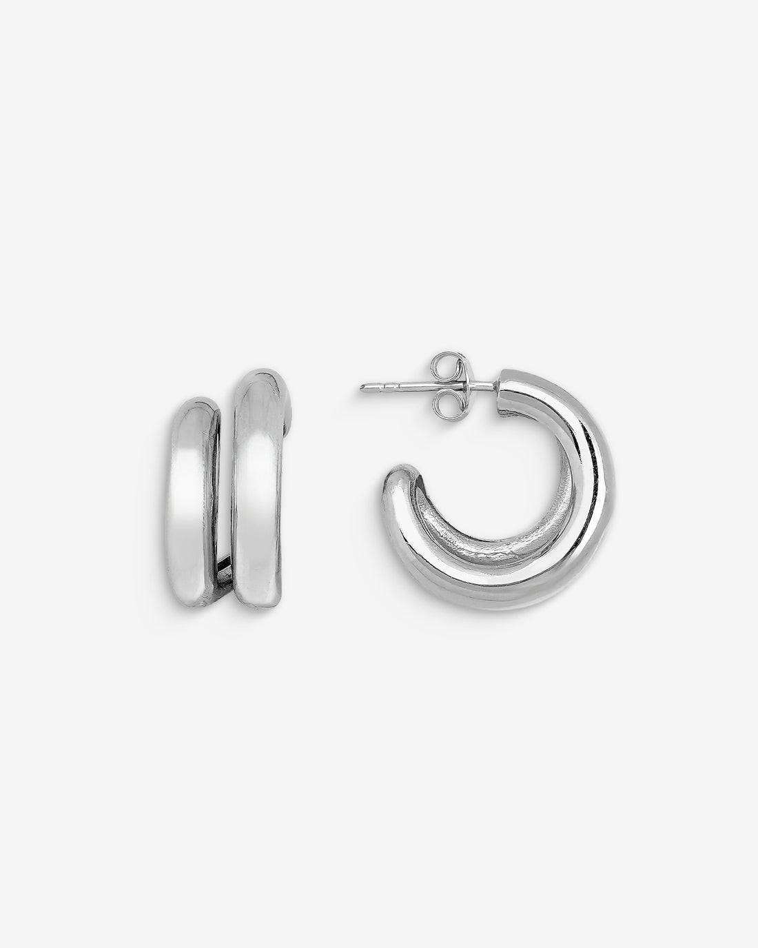 Chunky Double Hoop Earrings - Sterling Silver
