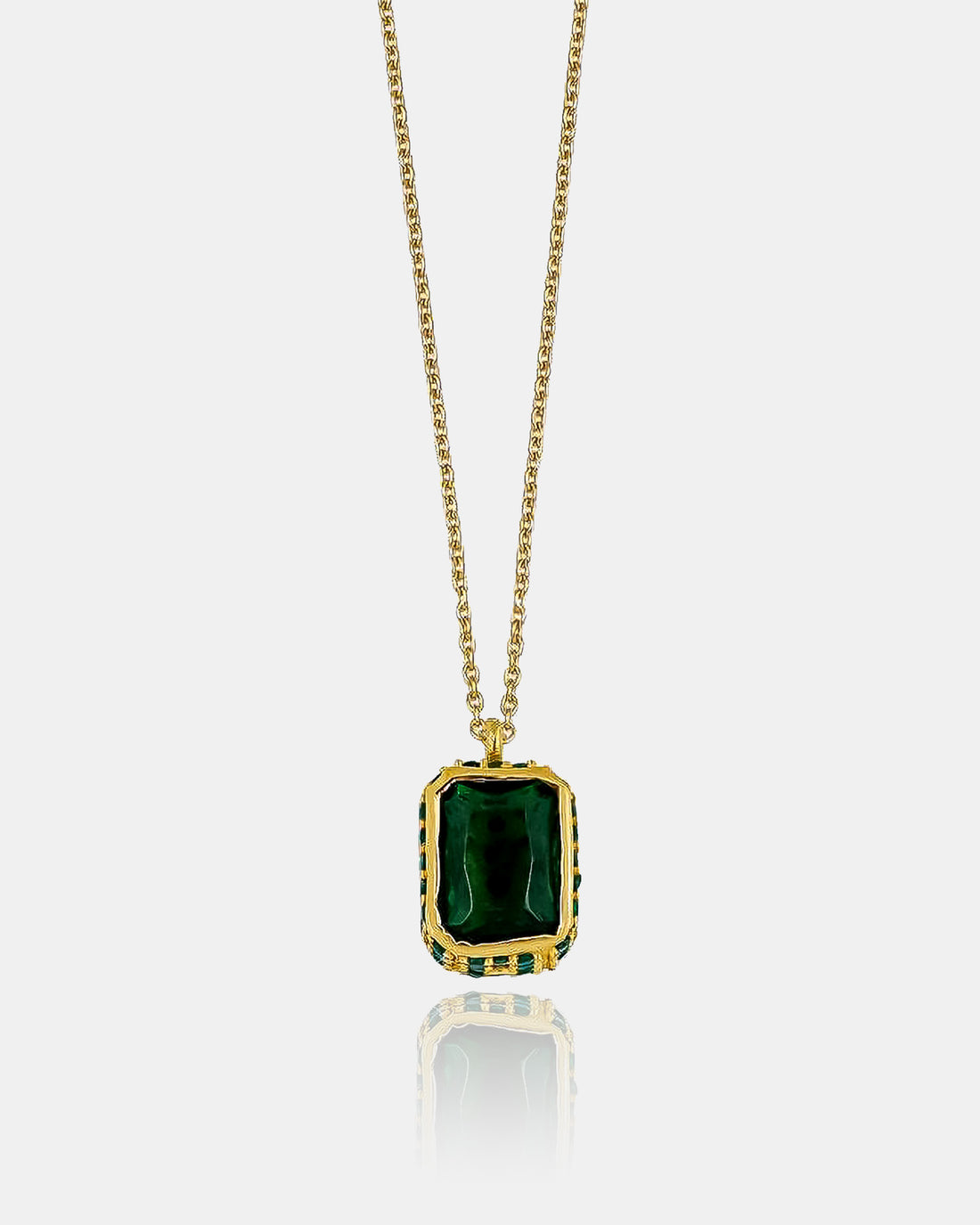 Gold Framed Gem Necklace - Sterling Silver