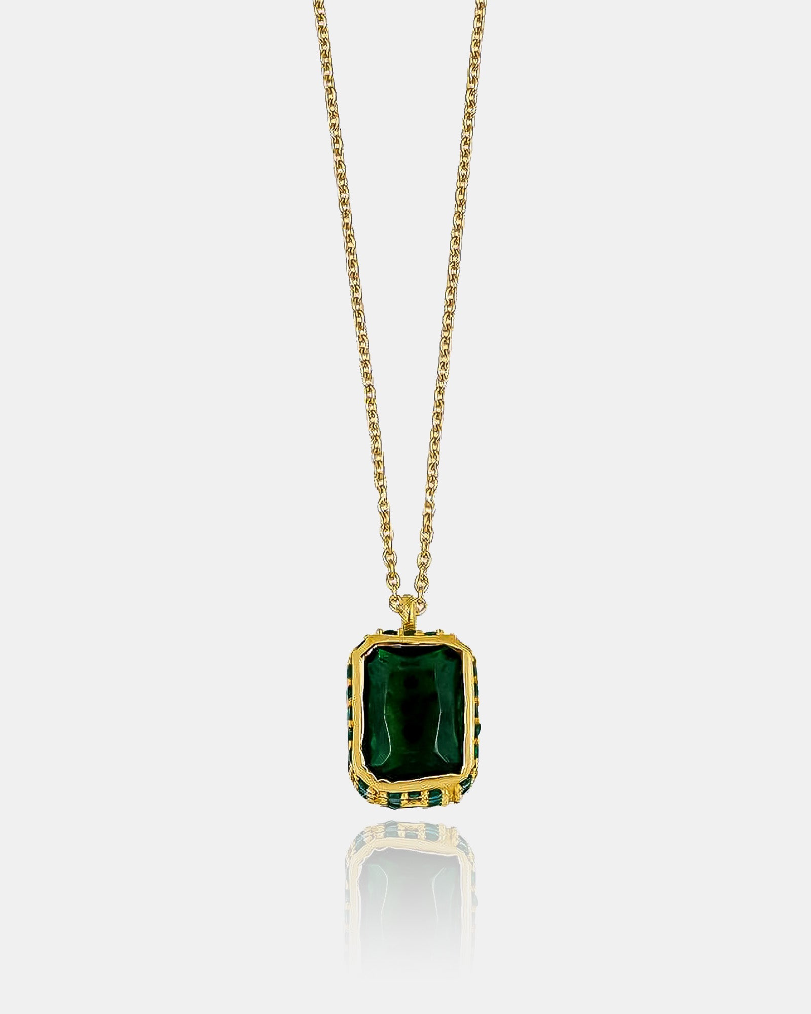 Gold Framed Gem Necklace - Sterling Silver