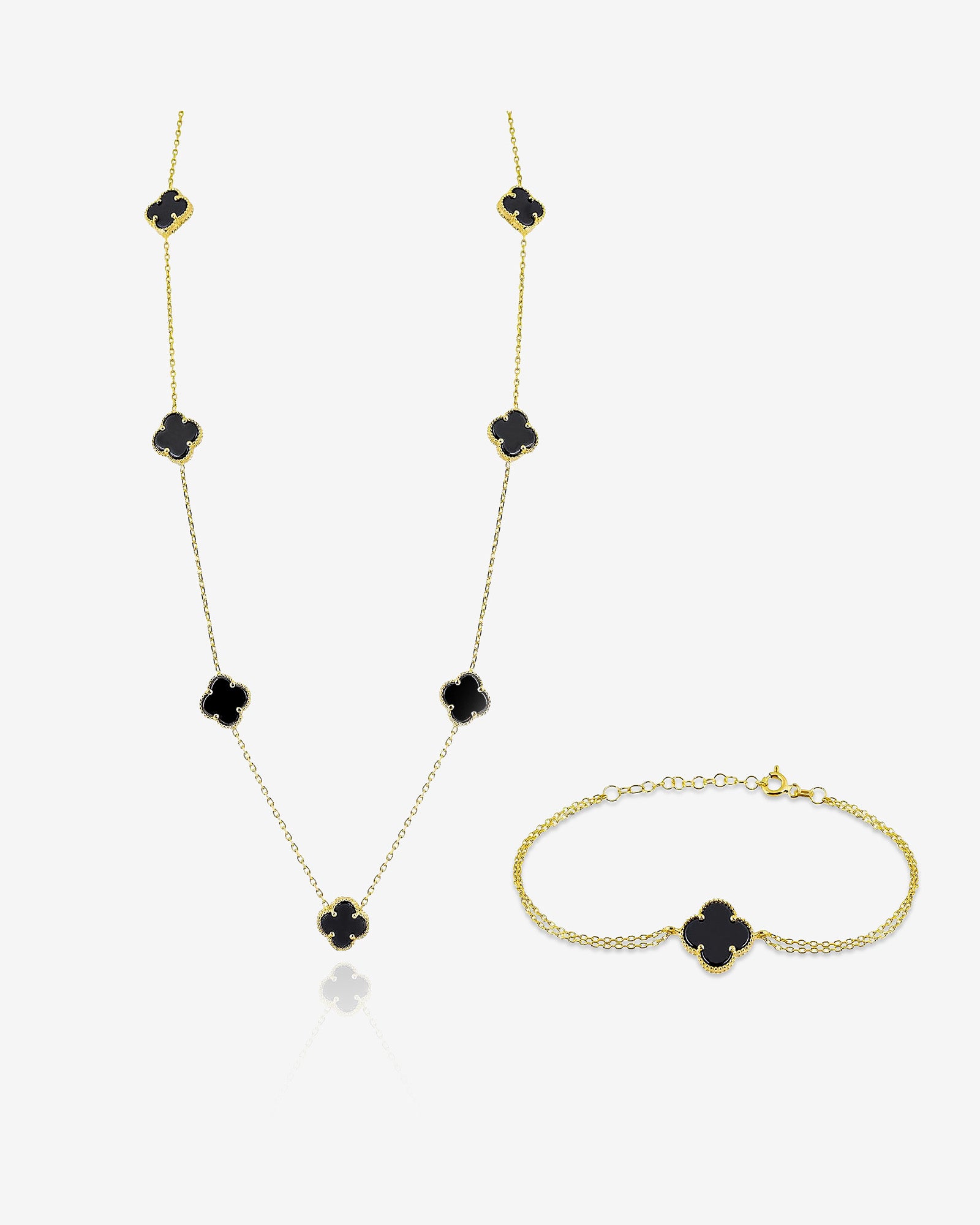 Clover Necklace & Bracelet Set - Sterling Silver