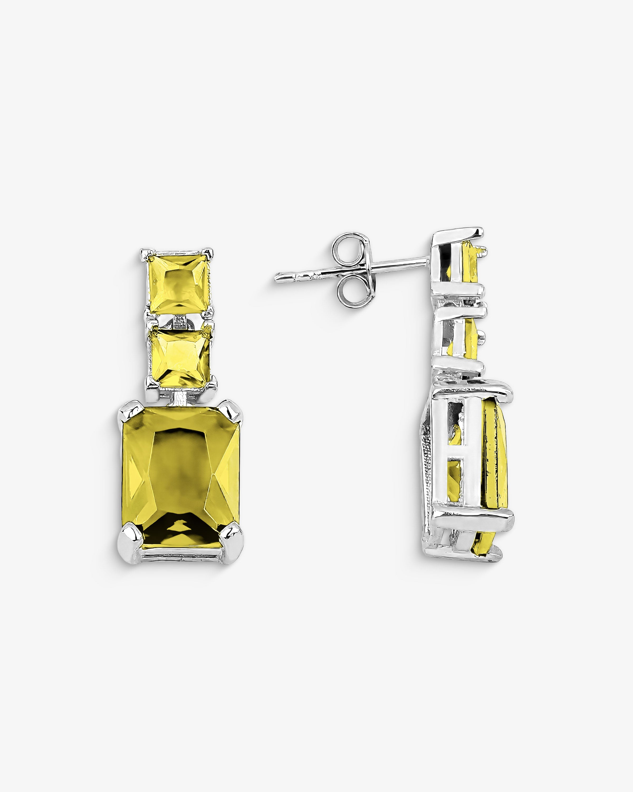 Baguette Birthstone Earrings - Sterling Silver